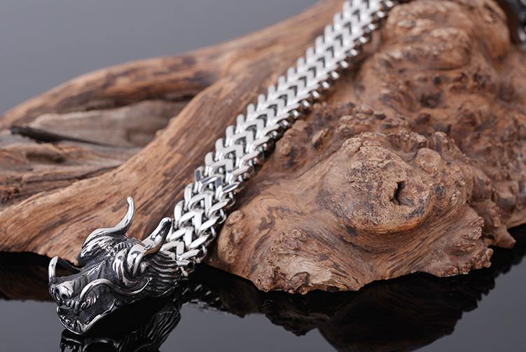 Double Dragon Heads Stainless Steel Bracelet - Wyvern's Hoard