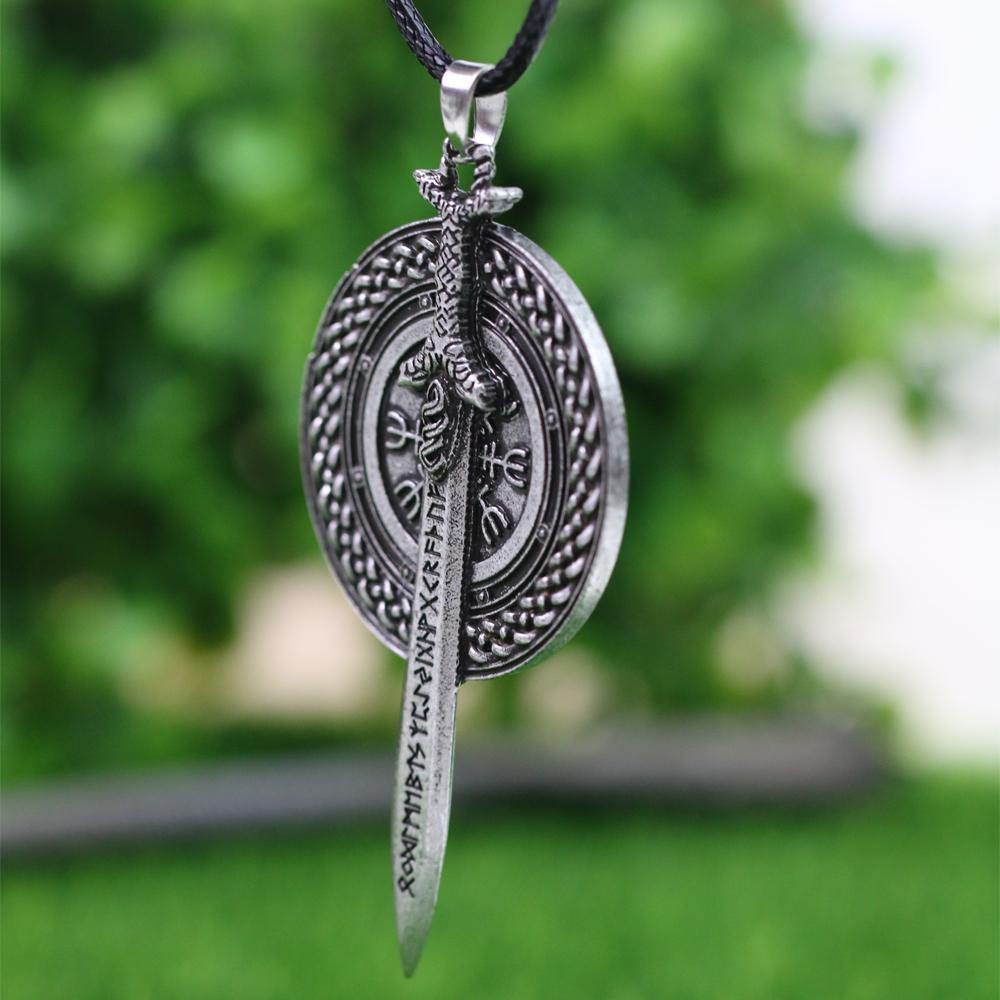 Viking Rune Sword & Shield Necklace - Wyvern's Hoard