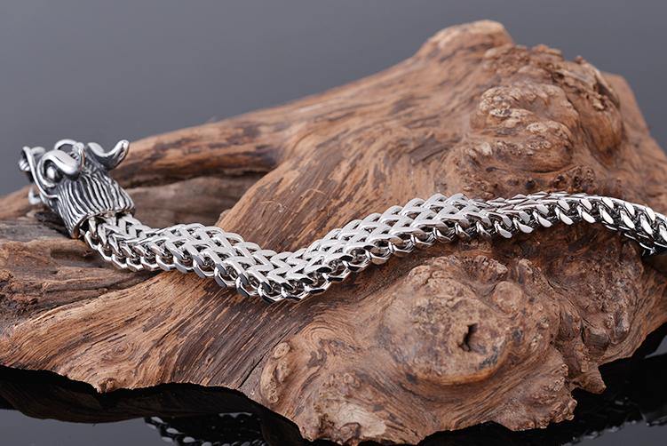Double Dragon Heads Stainless Steel Bracelet - Wyvern's Hoard