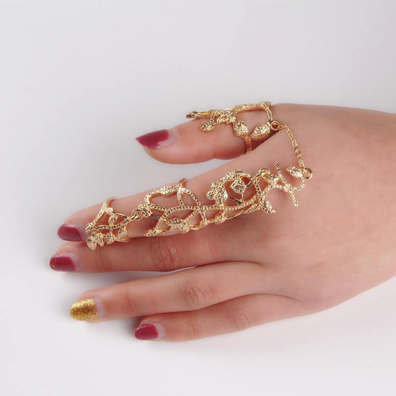 Crystal Flower Rhinestone Double Finger Rings - Wyvern's Hoard