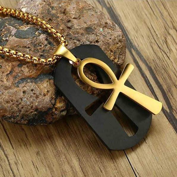 Egyptian Ankh Key of Life Tag Necklace