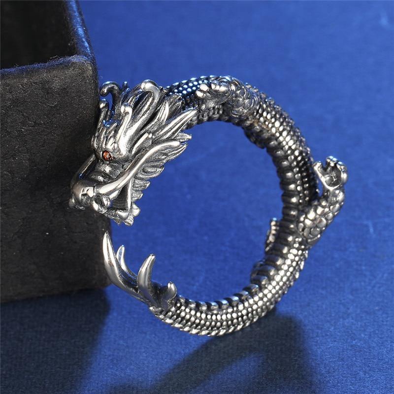 Coiled Dragon Sterling Silver Ring - Wyvern's Hoard