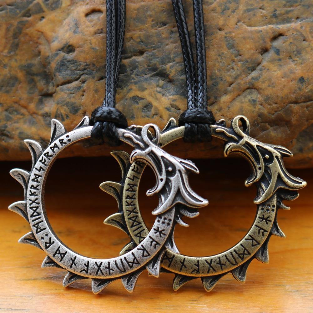 Jormungandr Elder Furthark Runes Amulet Necklace - Wyvern's Hoard