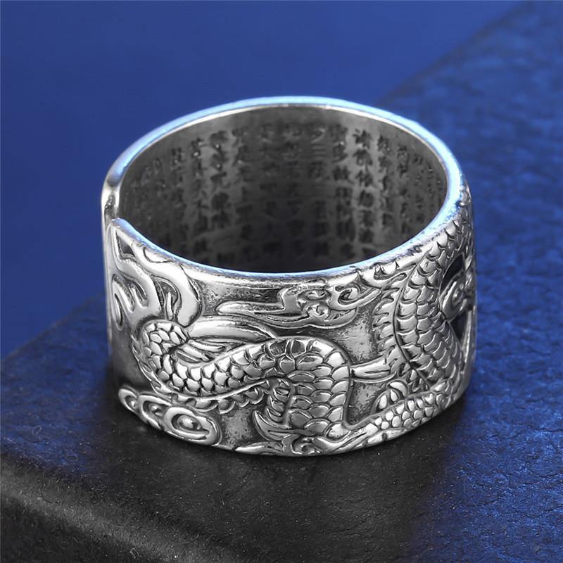 True Dragon Sutra Adjustable Sterling Silver Ring - Wyvern's Hoard