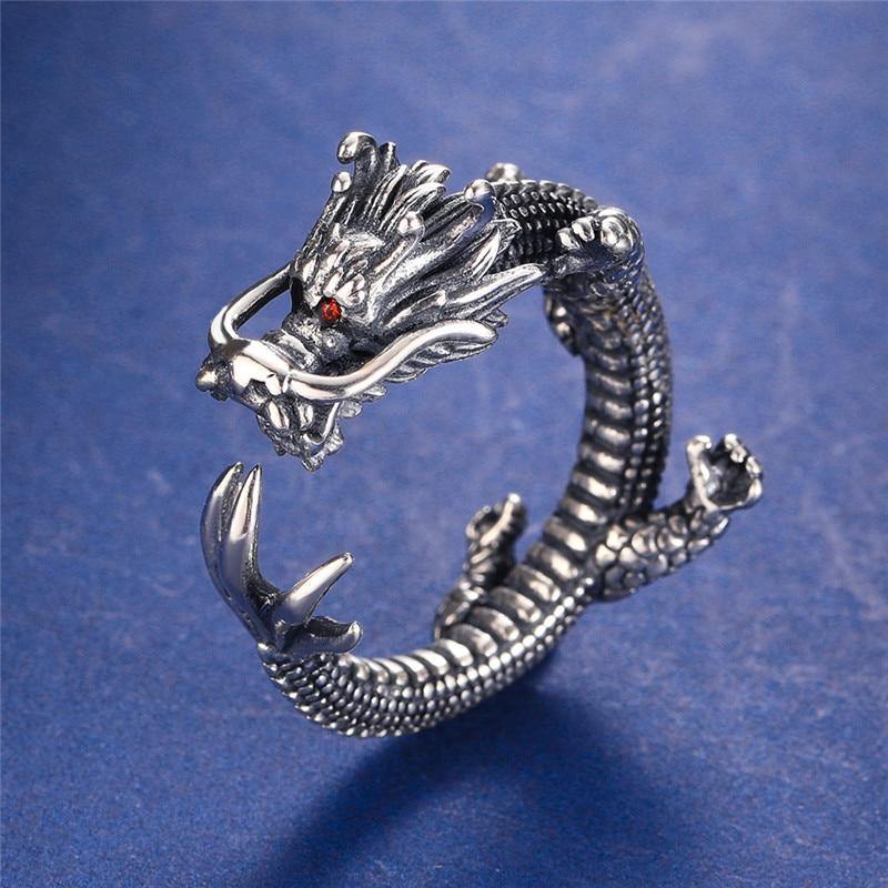 Coiled Dragon Sterling Silver Ring - Wyvern's Hoard