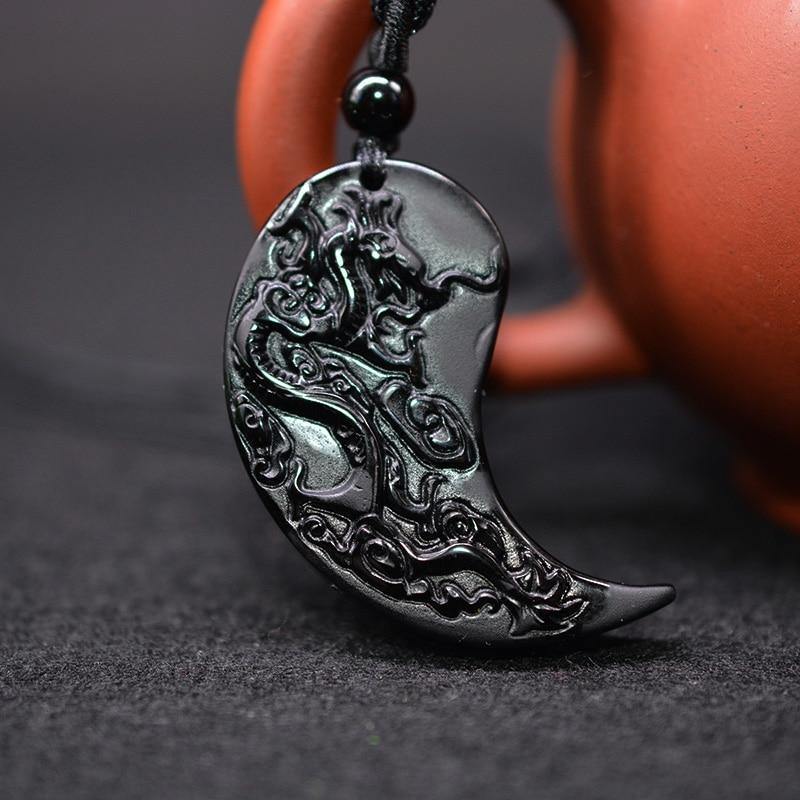 Obsidian Dragon & Phoenix Couple Necklaces - Wyvern's Hoard