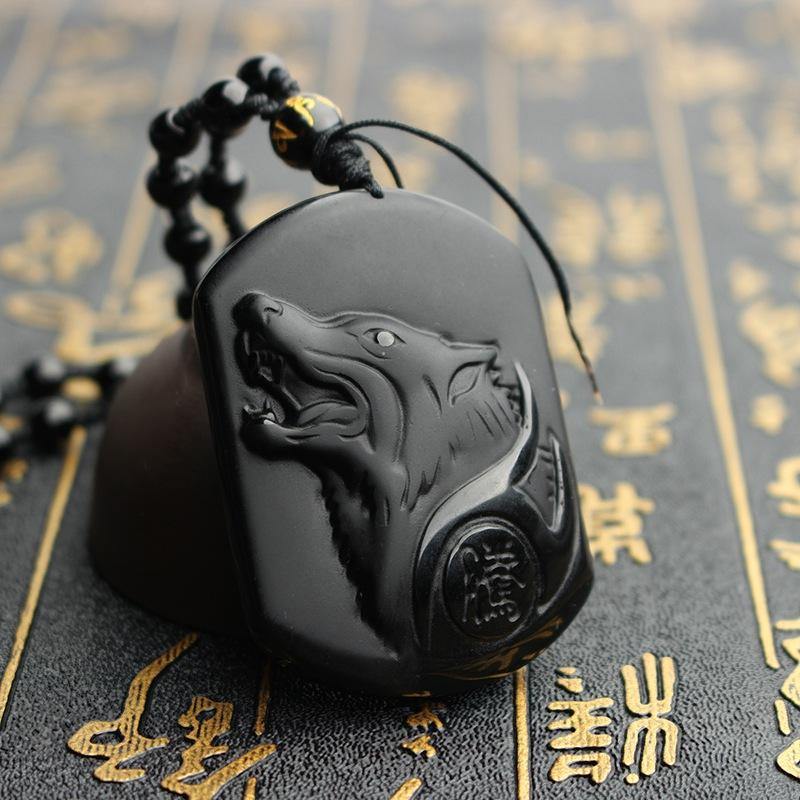 Carved Black Obsidian Wolf Necklace - Wyvern's Hoard