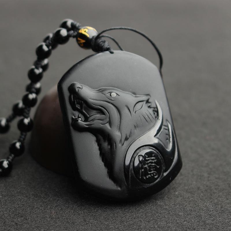 Carved Black Obsidian Wolf Necklace - Wyvern's Hoard