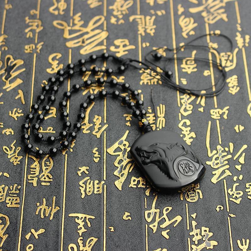 Carved Black Obsidian Wolf Necklace - Wyvern's Hoard