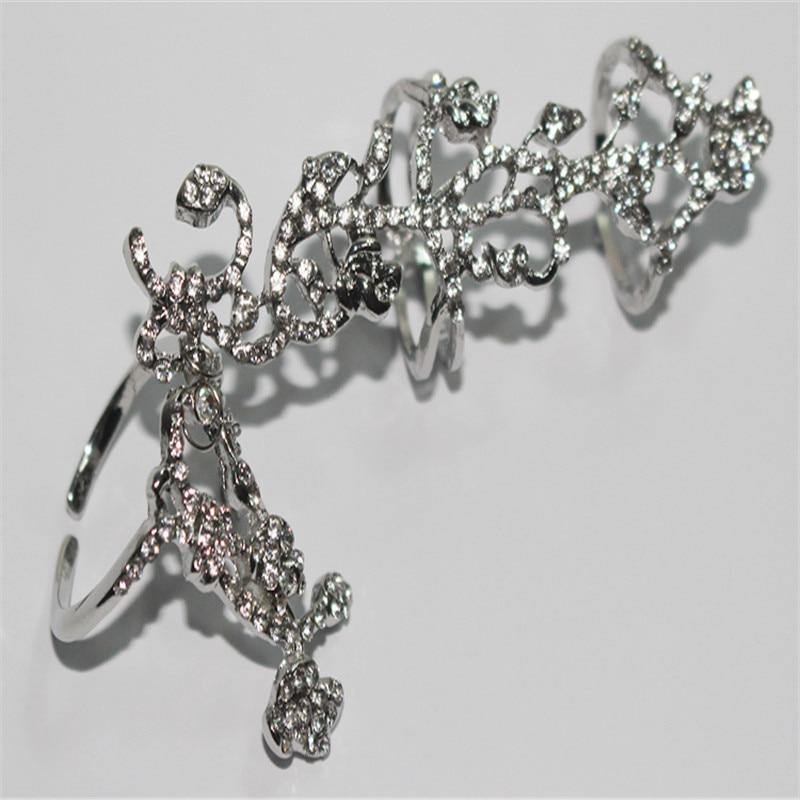 Crystal Flower Rhinestone Double Finger Rings - Wyvern's Hoard