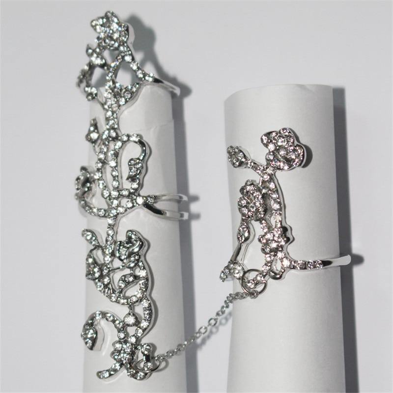 Crystal Flower Rhinestone Double Finger Rings - Wyvern's Hoard