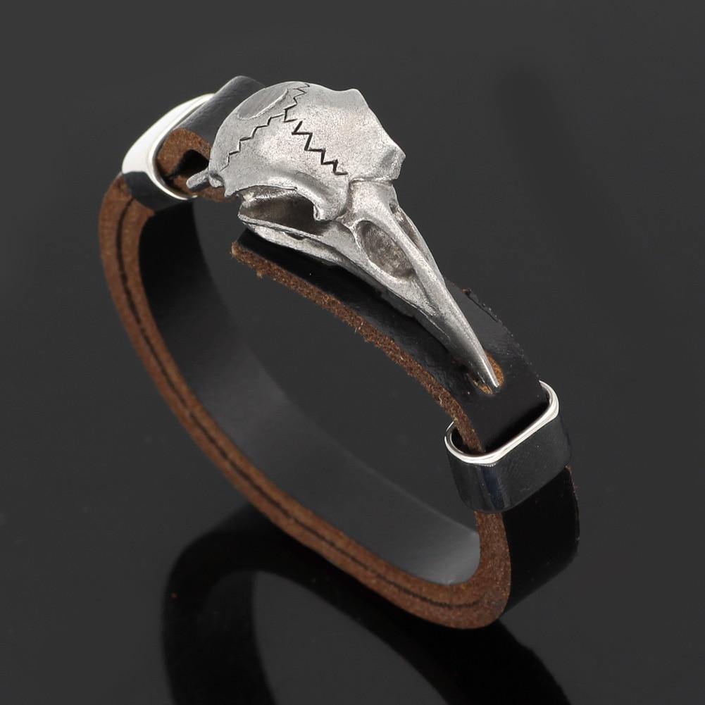 Raven Skull Leather Bracelet - Wyvern's Hoard