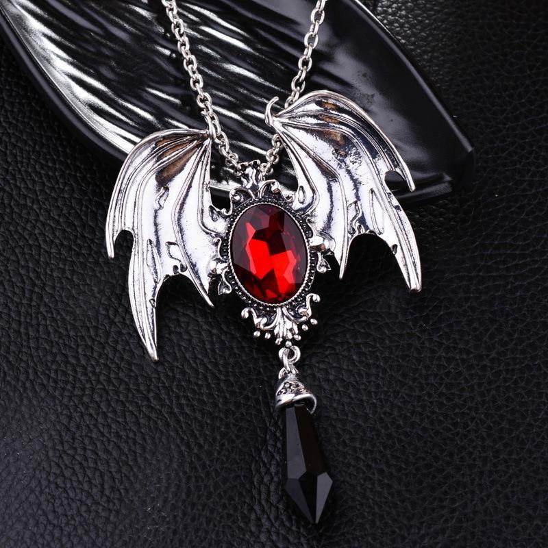 Gothic Vampire Bat Crystal Necklace - Wyvern's Hoard