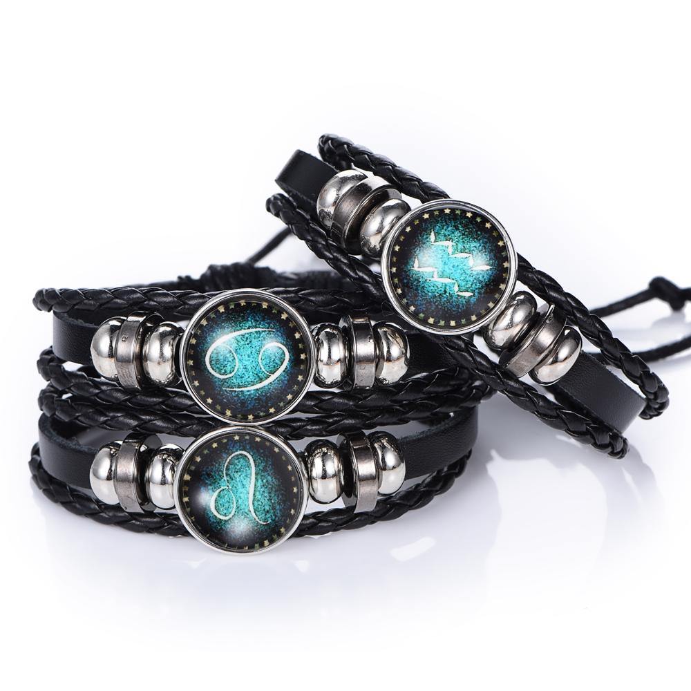 Glow In The Dark Leather Zodiac Sign Bracelets - Wyvern's Hoard