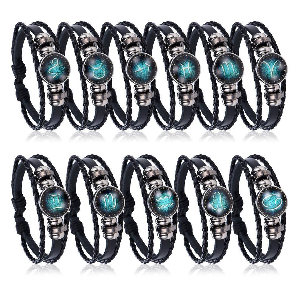 Glow In The Dark Leather Zodiac Sign Bracelets - Wyvern's Hoard