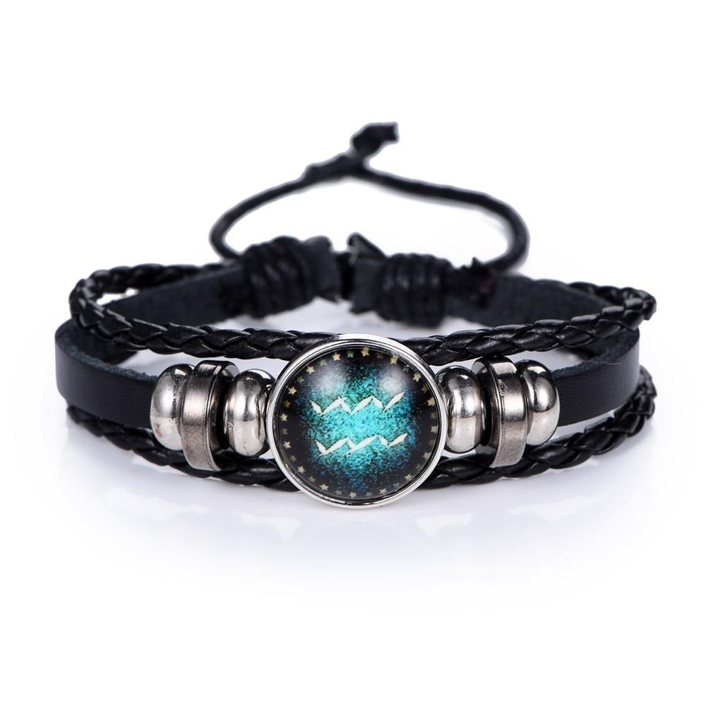 Glow In The Dark Leather Zodiac Sign Bracelets - Wyvern's Hoard