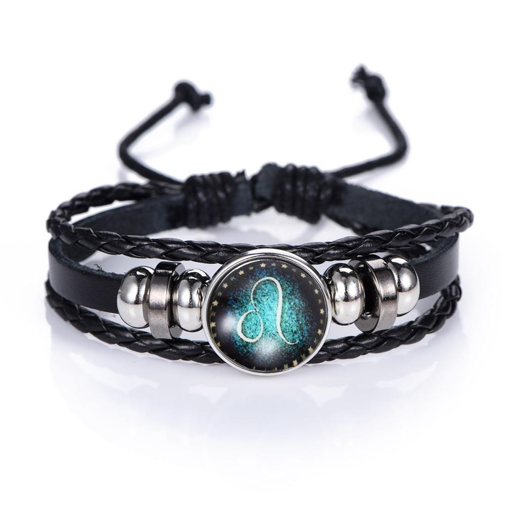 Glow In The Dark Leather Zodiac Sign Bracelets - Wyvern's Hoard