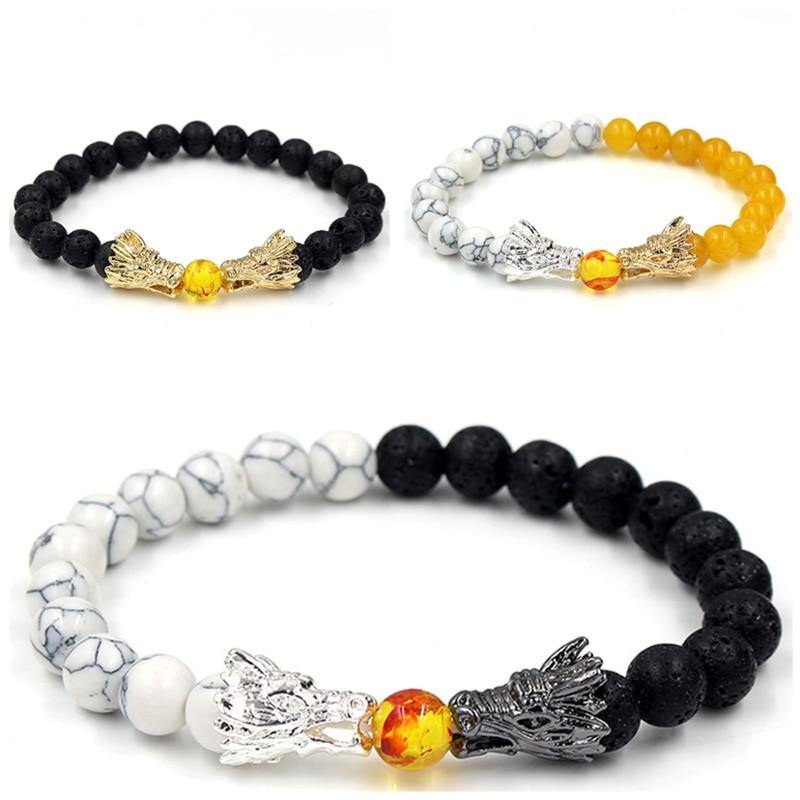 Yin Yang Twin Dragon Head Bracelets - Wyvern's Hoard