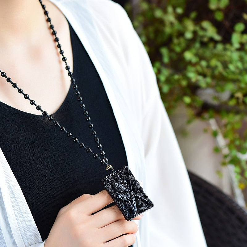 God of War Obsidian & Stainless Steel Necklace