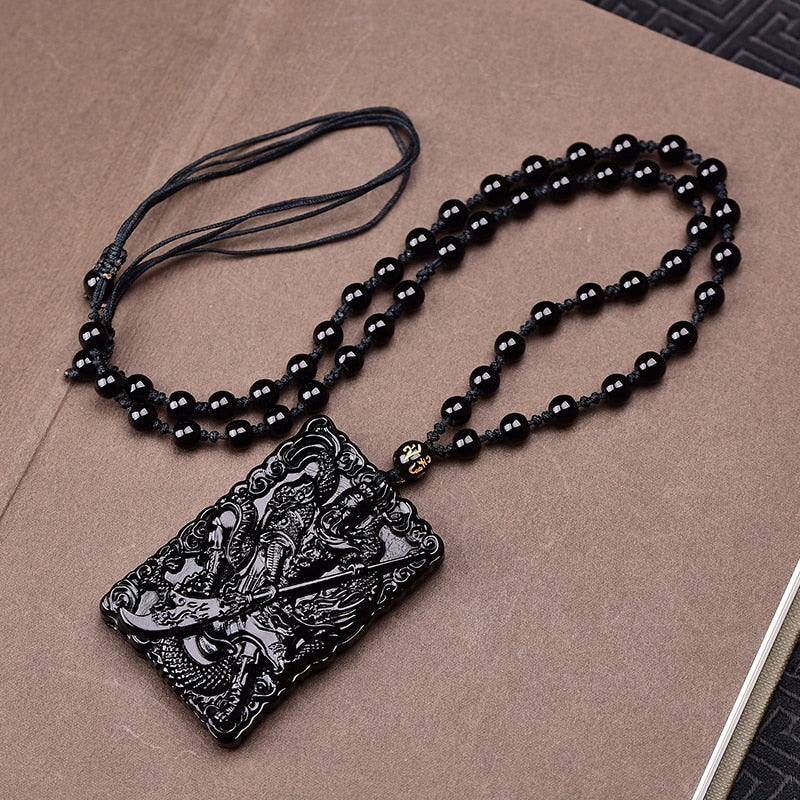 God of War Obsidian & Stainless Steel Necklace