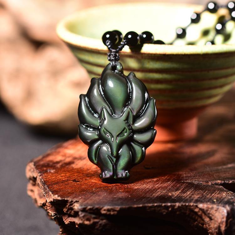 Kyūbi No Kitsune Nine-Tailed Fox Obsidian Necklace - Wyvern's Hoard
