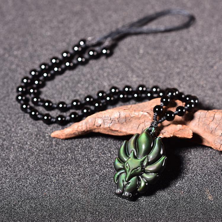 Kyūbi No Kitsune Nine-Tailed Fox Obsidian Necklace - Wyvern's Hoard