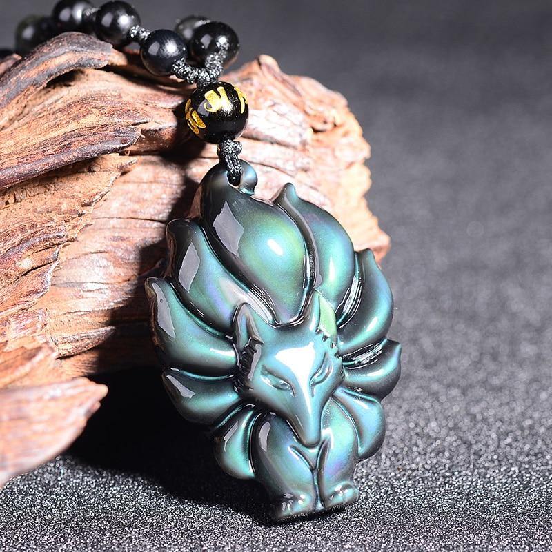 Kyūbi No Kitsune Nine-Tailed Fox Obsidian Necklace - Wyvern's Hoard