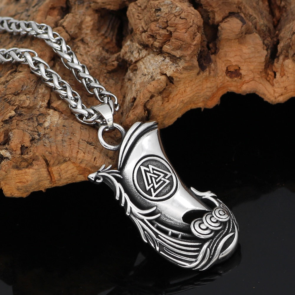 Viking Longship With Valknut Necklace