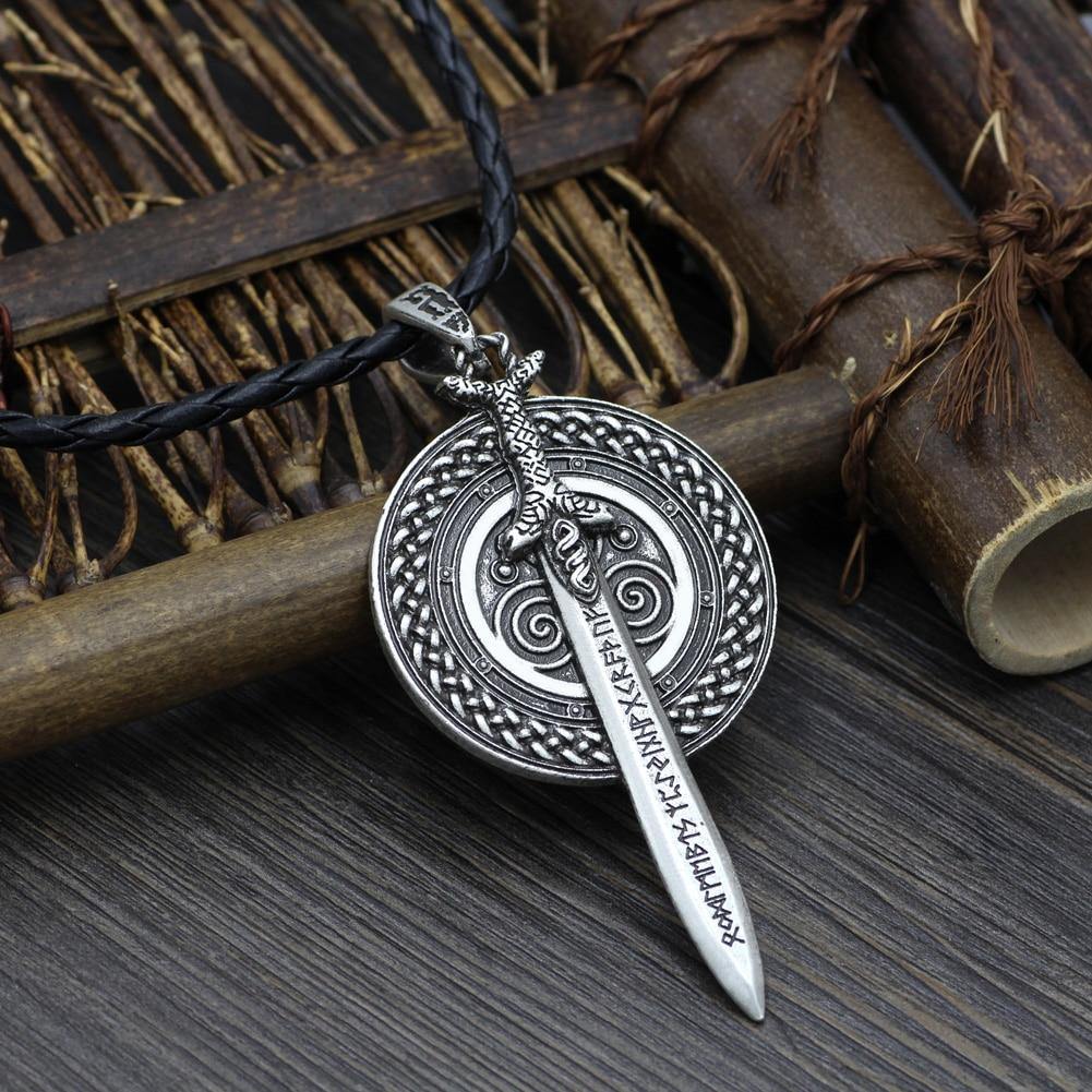 Viking Rune Sword & Shield Necklace - Wyvern's Hoard