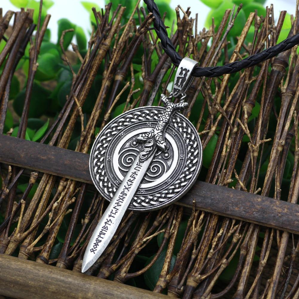 Viking Rune Sword & Shield Necklace - Wyvern's Hoard