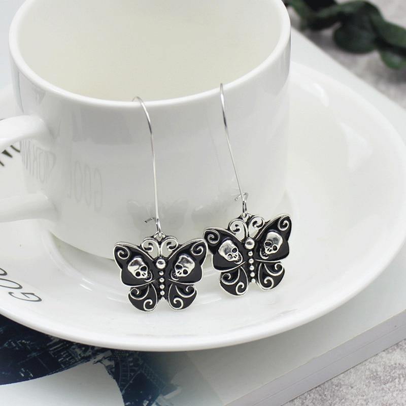 Skull Butterfly Dangle Earrings - Wyvern's Hoard