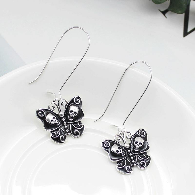 Skull Butterfly Dangle Earrings - Wyvern's Hoard