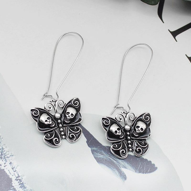 Skull Butterfly Dangle Earrings - Wyvern's Hoard