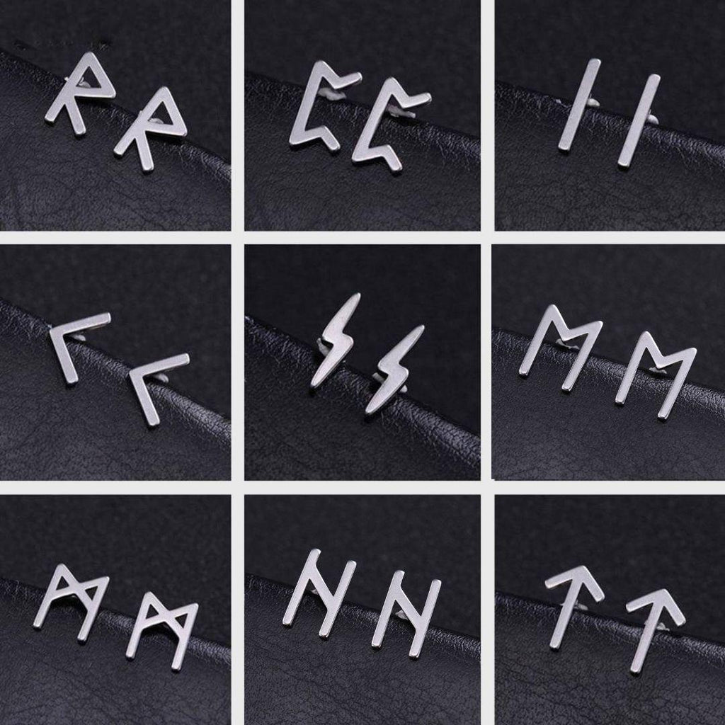 Minimalist Elder Futhark Runes Ear Studs - Wyvern's Hoard