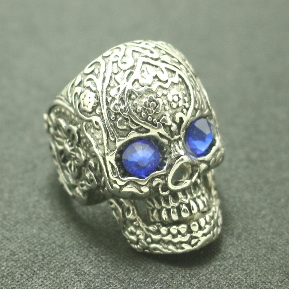Blue-Eyed Sugar Skull Ring - Wyvern's Hoard