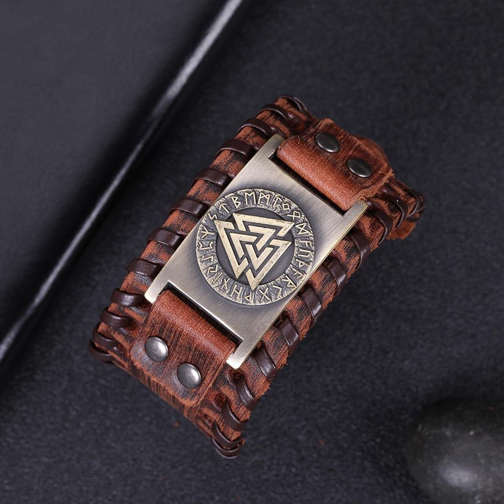 Valknut Leather Bracelet - Wyvern's Hoard