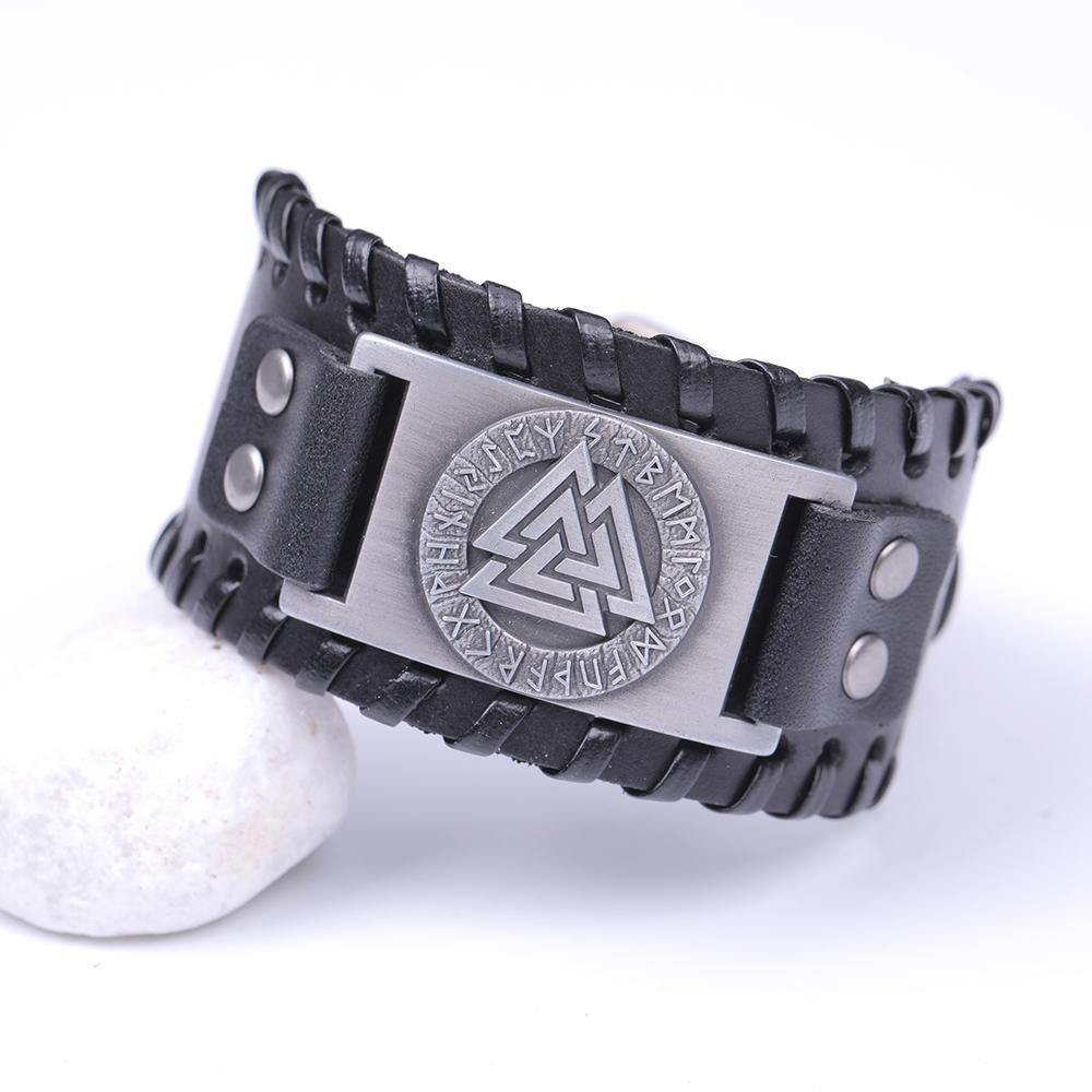 Valknut Leather Bracelet - Wyvern's Hoard