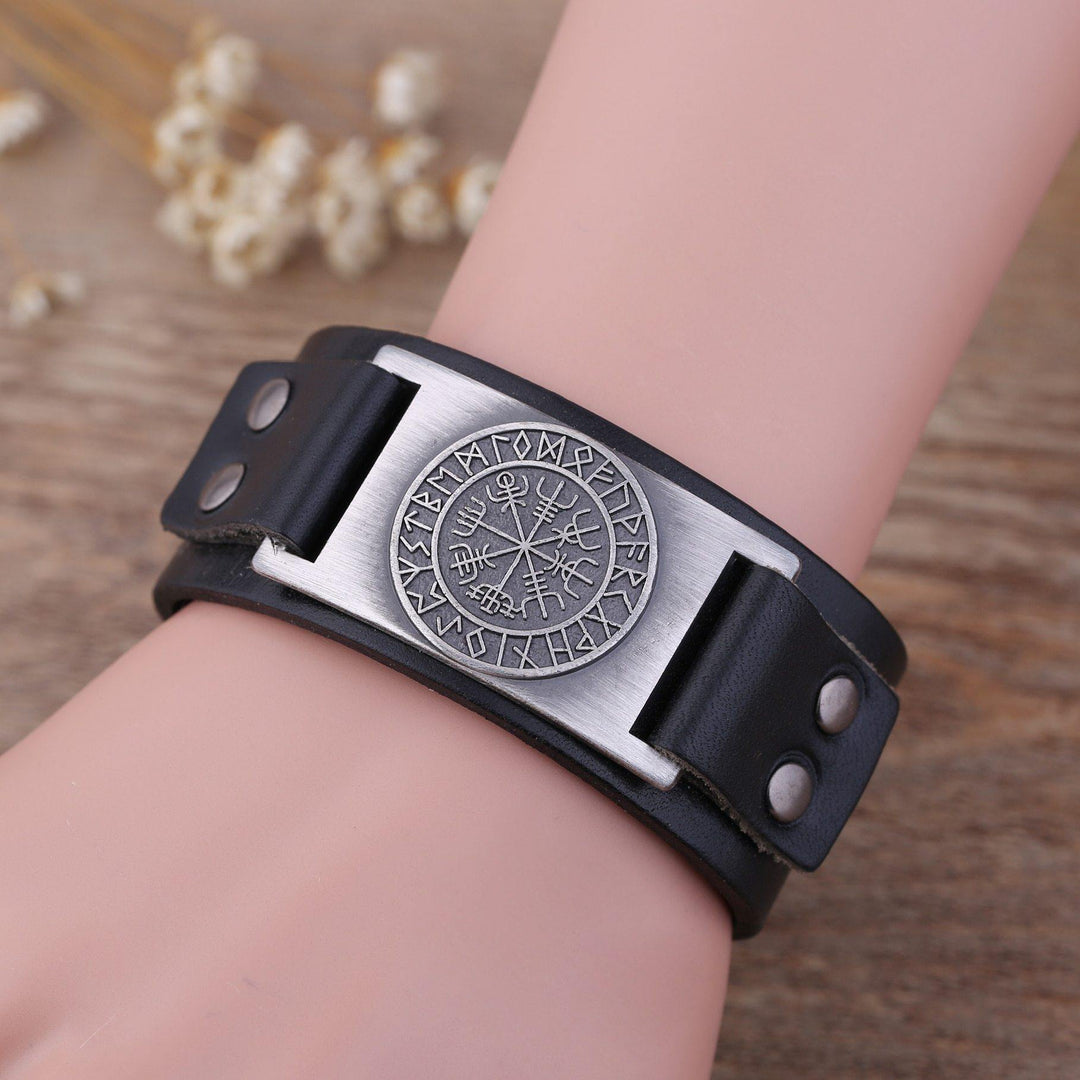 Vegvisir Leather Bracelet - Wyvern's Hoard