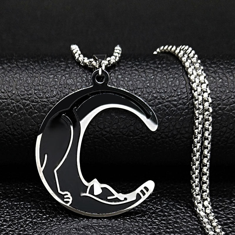Moon Cat Stainless Steel Necklace`