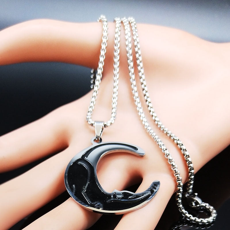 Moon Cat Stainless Steel Necklace`