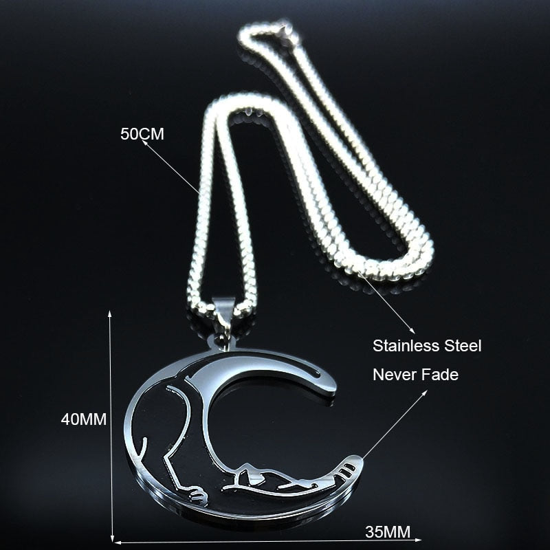 Moon Cat Stainless Steel Necklace`