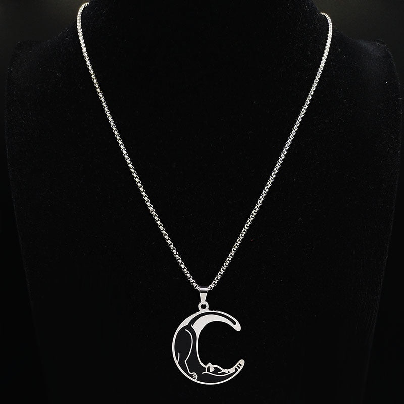 Moon Cat Stainless Steel Necklace`