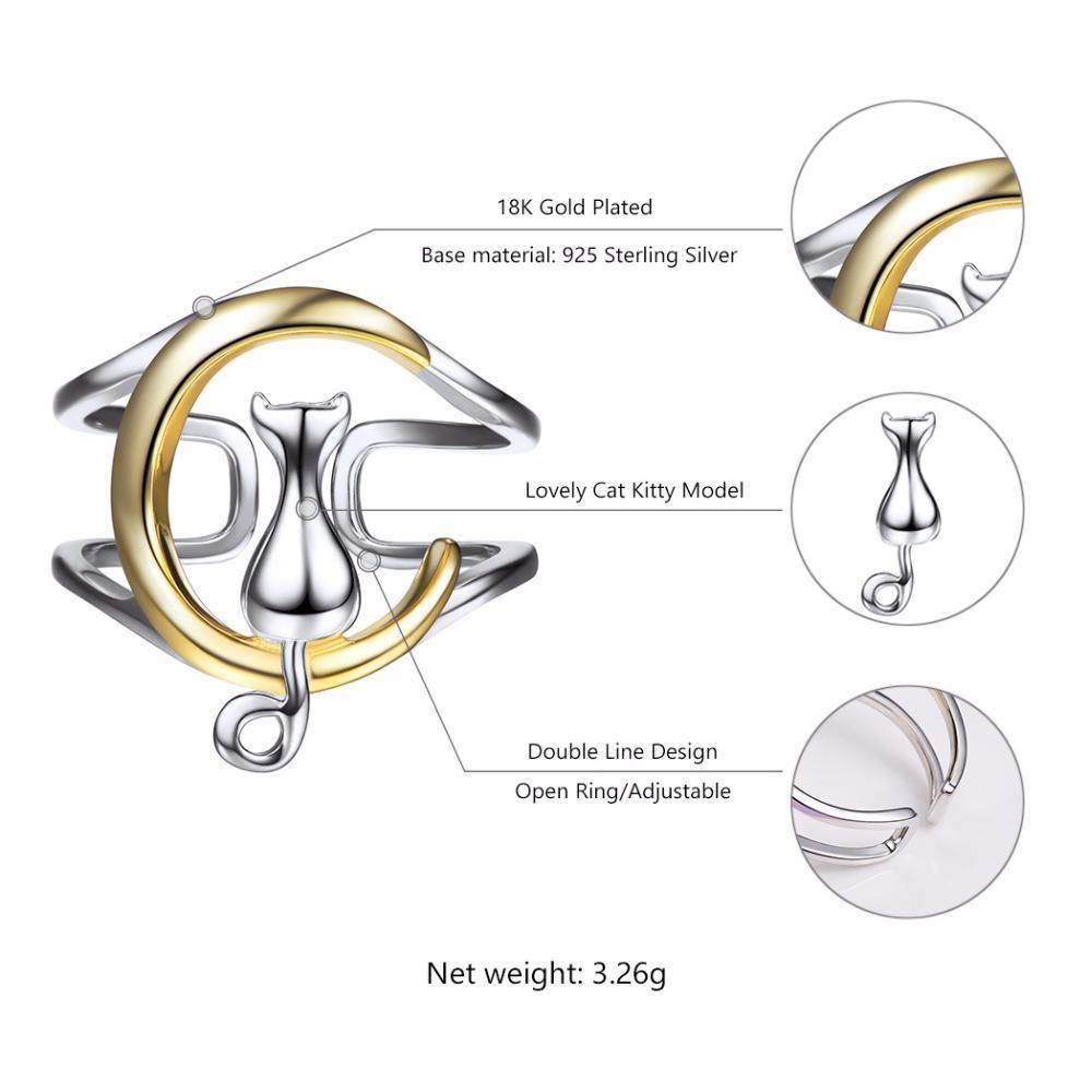 The Cat And The Moon Sterling Silver Adjustable Ring - Wyvern's Hoard