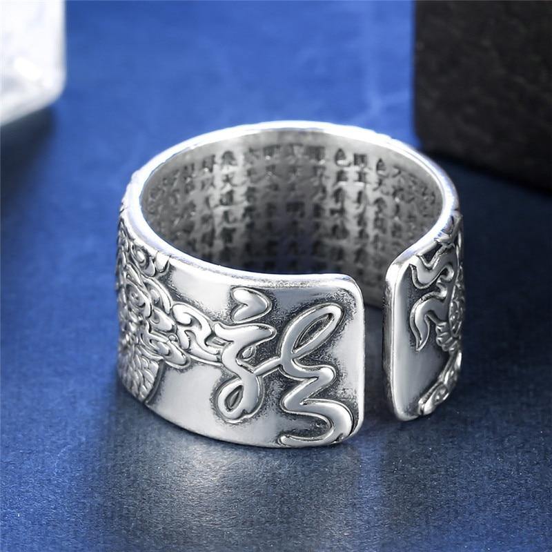 True Dragon Sutra Adjustable Sterling Silver Ring - Wyvern's Hoard
