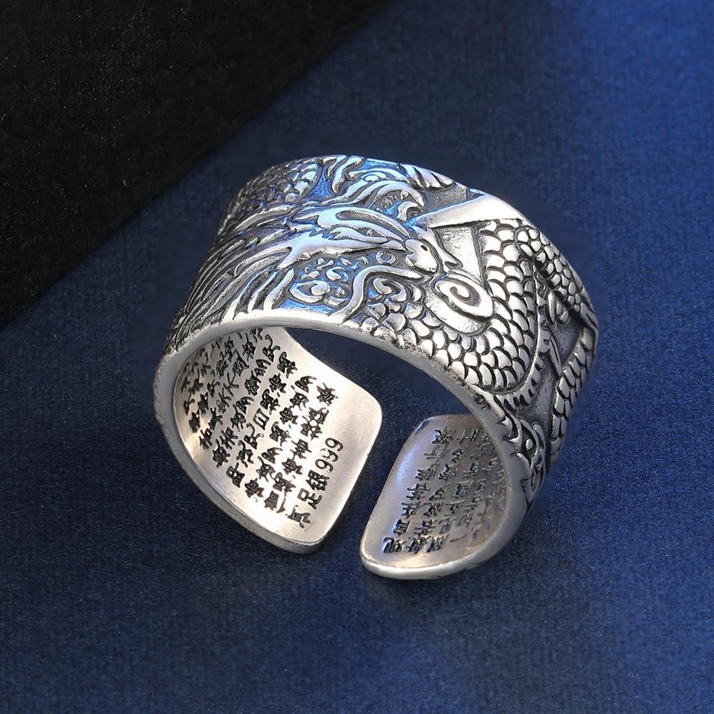 True Dragon Sutra Adjustable Sterling Silver Ring - Wyvern's Hoard