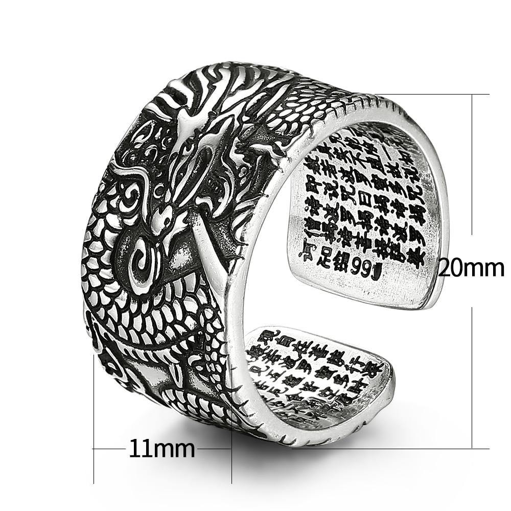 True Dragon Sutra Adjustable Sterling Silver Ring - Wyvern's Hoard