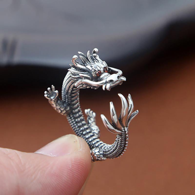 Coiled Dragon Sterling Silver Ring - Wyvern's Hoard