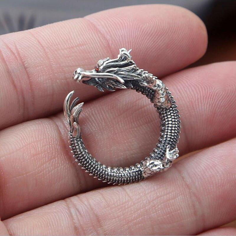 Coiled Dragon Sterling Silver Ring - Wyvern's Hoard