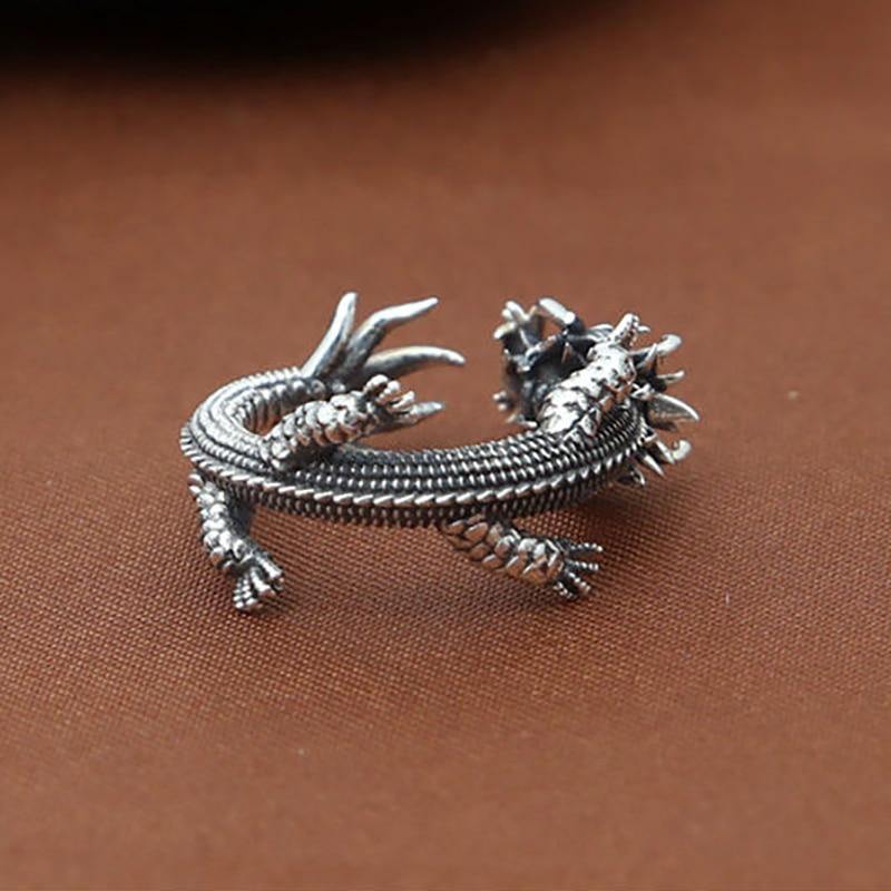 Coiled Dragon Sterling Silver Ring - Wyvern's Hoard