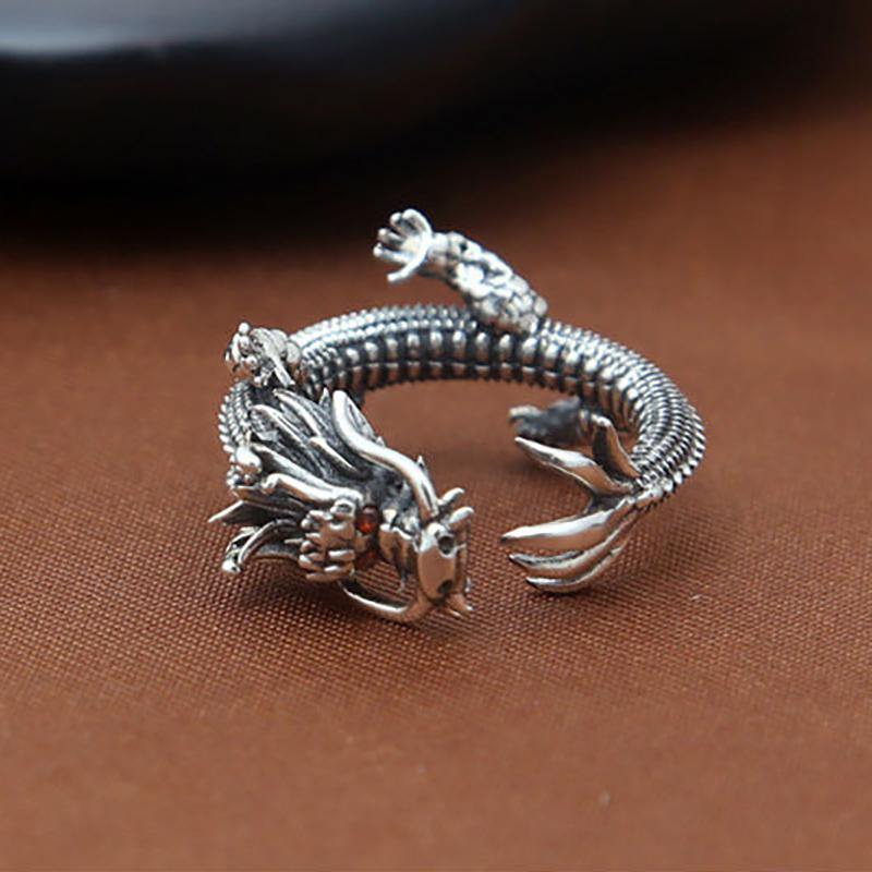 Coiled Dragon Sterling Silver Ring - Wyvern's Hoard